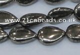 CPY579 15.5 inches 15*20mm flat teardrop pyrite gemstone beads