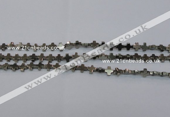 CPY581 15.5 inches 8*8mm cross pyrite gemstone beads wholesale