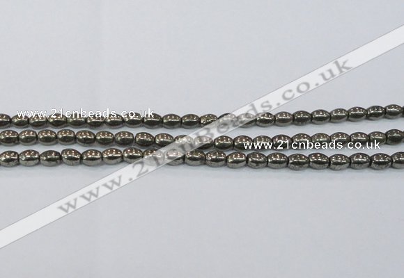 CPY597 15.5 inches 6*8mm rice pyrite gemstone beads wholesale