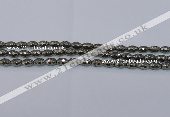 CPY603 15.5 inches 8*12mm faceted rice pyrite gemstone beads