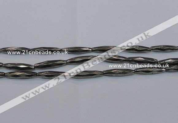 CPY604 15.5 inches 7*30mm faceted rice pyrite gemstone beads