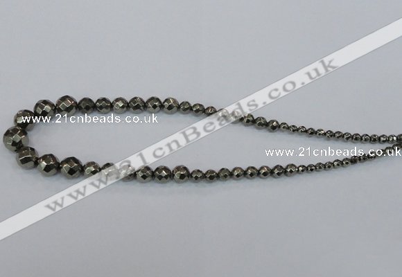 CPY615 15.5 inches 4mm - 12mm faceted round pyrite gemstone beads