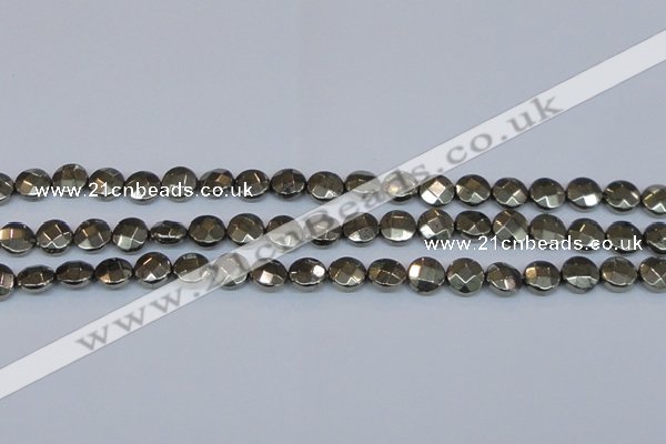 CPY626 15.5 inches 10mm faceted coin pyrite gemstone beads