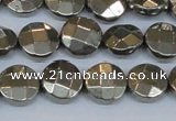 CPY627 15.5 inches 12mm faceted coin pyrite gemstone beads