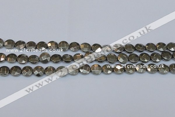 CPY627 15.5 inches 12mm faceted coin pyrite gemstone beads