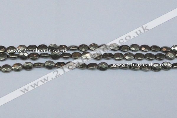 CPY631 15.5 inches 8*10mm faceted oval pyrite gemstone beads