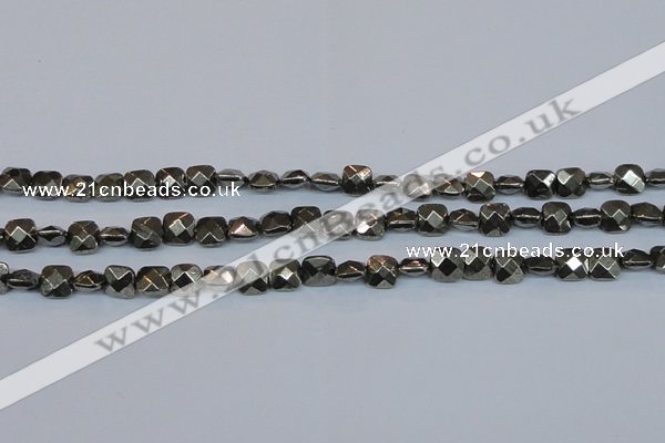 CPY635 15.5 inches 8*8mm faceted square pyrite gemstone beads