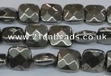 CPY636 15.5 inches 10*10mm faceted square pyrite gemstone beads