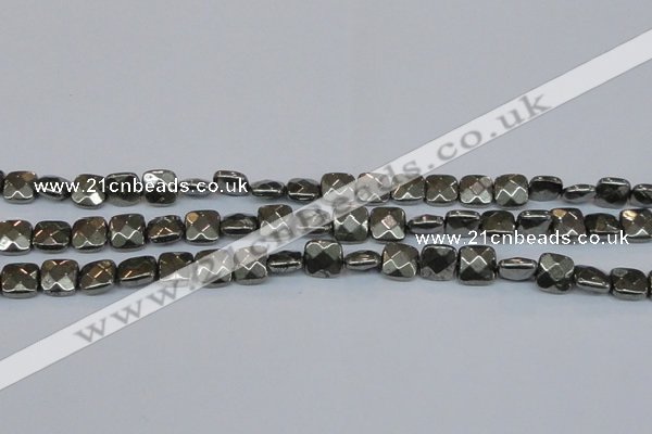 CPY636 15.5 inches 10*10mm faceted square pyrite gemstone beads