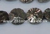 CPY661 15.5 inches 16mm carved flower pyrite gemstone beads