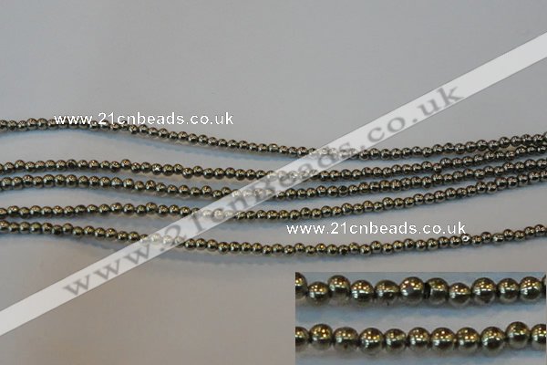 CPY70 15.5 inches 2mm round pyrite gemstone beads wholesale