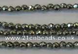 CPY72 15.5 inches 2mm faceted round pyrite gemstone beads wholesale