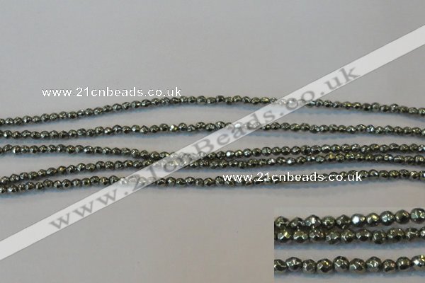 CPY72 15.5 inches 2mm faceted round pyrite gemstone beads wholesale