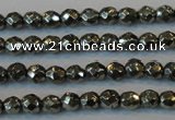 CPY73 15.5 inches 3mm faceted round pyrite gemstone beads wholesale