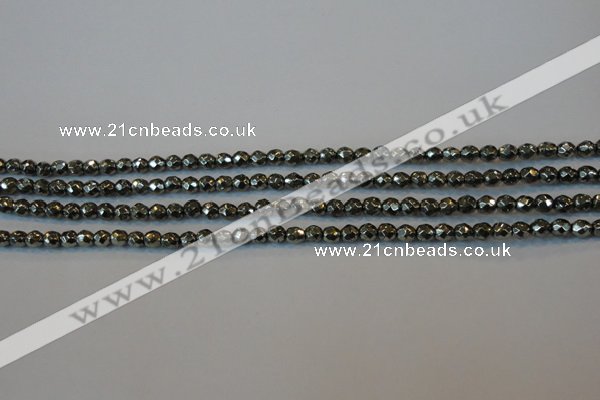 CPY73 15.5 inches 3mm faceted round pyrite gemstone beads wholesale