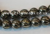 CPY75 15.5 inches 10mm carved round pyrite gemstone beads wholesale