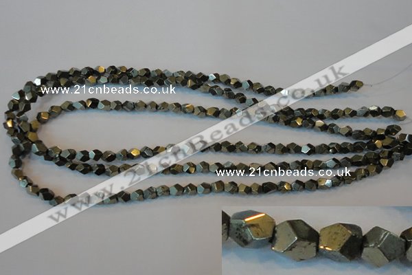 CPY76 15.5 inches 5-6mm faceted nuggets pyrite gemstone beads