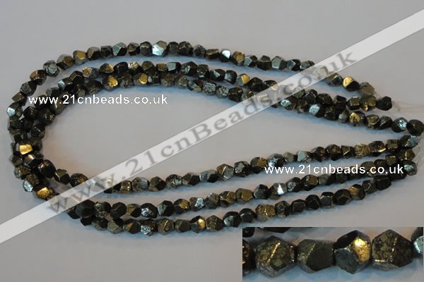 CPY77 15.5 inches 7-8mm faceted nuggets pyrite gemstone beads