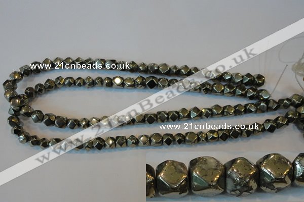 CPY78 15.5 inches 8-9mm faceted nuggets pyrite gemstone beads