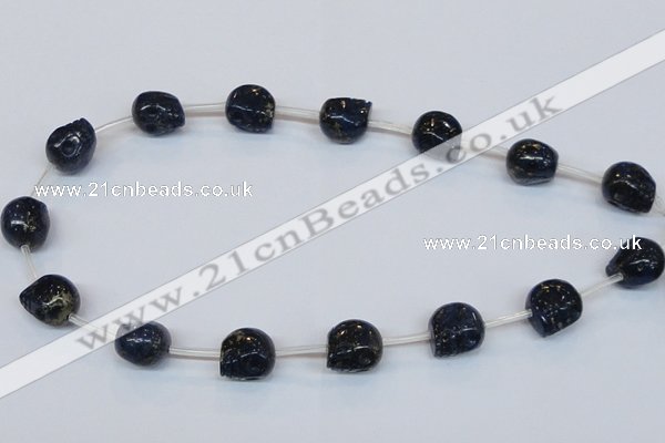 CPY790 Top drilled 14mm carved skull pyrite gemstone beads