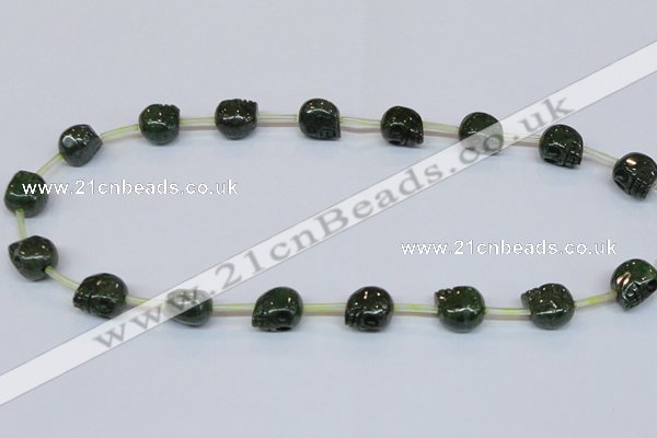 CPY793 Top drilled 8mm carved skull pyrite gemstone beads