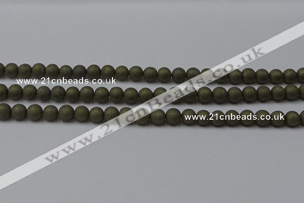 CPY813 15.5 inches 4mm round matte pyrite beads wholesale