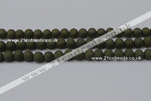 CPY815 15.5 inches 8mm round matte pyrite beads wholesale