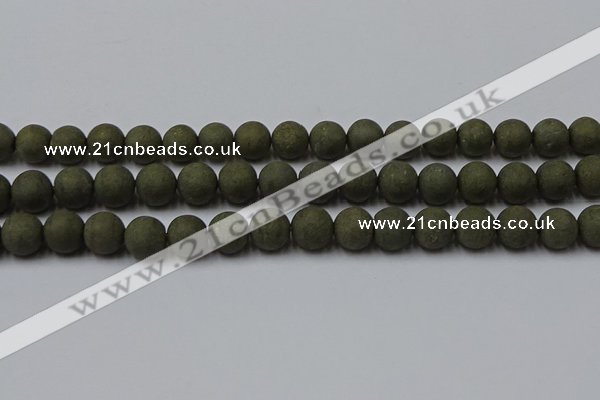 CPY816 15.5 inches 10mm round matte pyrite beads wholesale