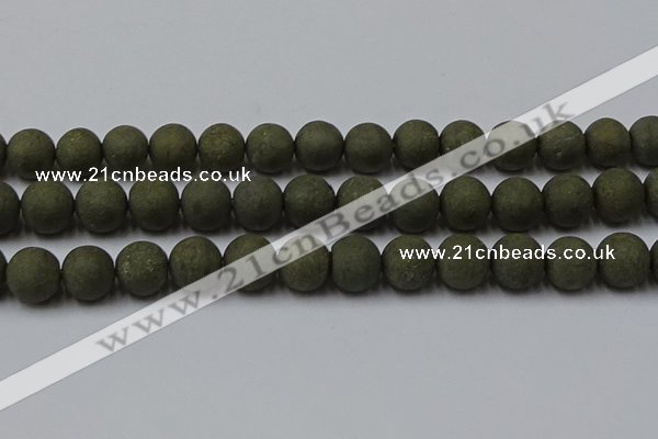 CPY818 15.5 inches 14mm round matte pyrite beads wholesale