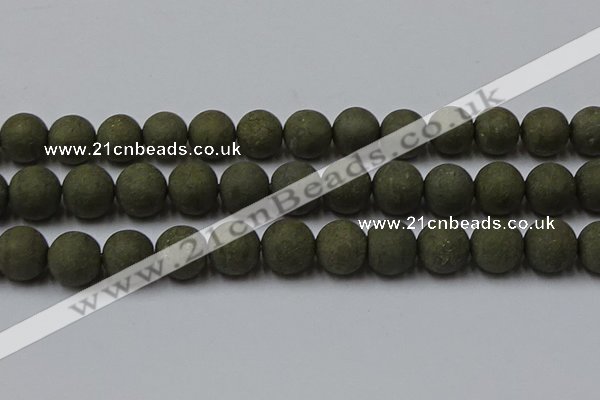 CPY819 15.5 inches 16mm round matte pyrite beads wholesale