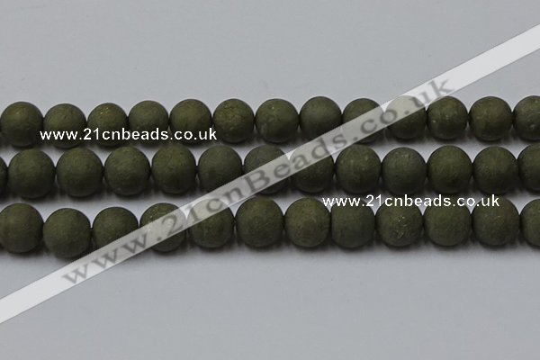 CPY819 15.5 inches 16mm round matte pyrite beads wholesale