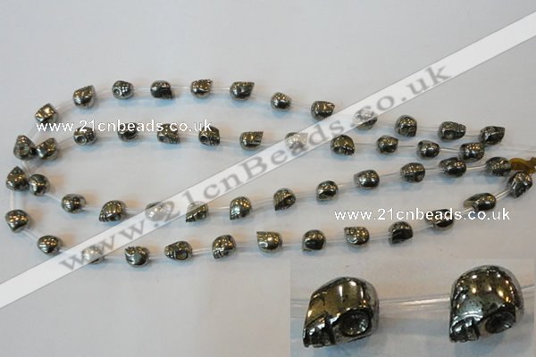 CPY83 15.5 inches 8mm carved skull pyrite gemstone beads wholesale