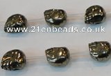 CPY84 15.5 inches 10mm carved skull pyrite gemstone beads wholesale