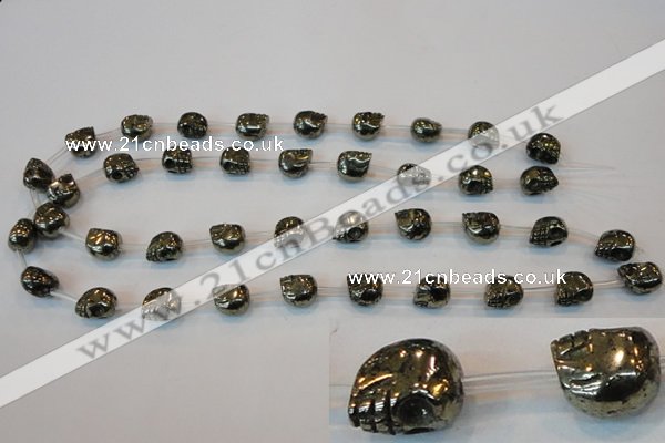 CPY84 15.5 inches 10mm carved skull pyrite gemstone beads wholesale