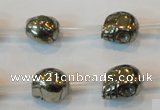 CPY85 15.5 inches 12mm carved skull pyrite gemstone beads wholesale