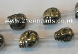 CPY86 15.5 inches 13mm carved skull pyrite gemstone beads wholesale