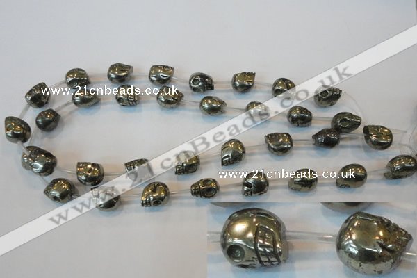 CPY86 15.5 inches 13mm carved skull pyrite gemstone beads wholesale