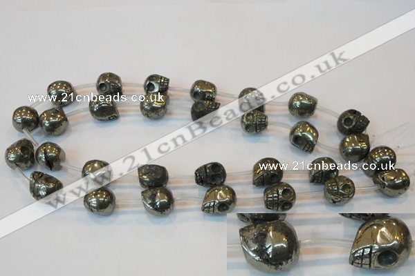 CPY87 15.5 inches 14mm carved skull pyrite gemstone beads wholesale