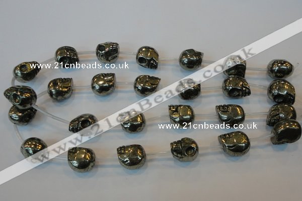 CPY88 15.5 inches 16mm carved skull pyrite gemstone beads wholesale