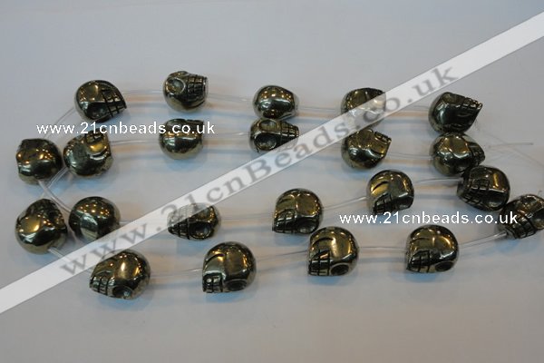 CPY89 15.5 inches 18mm carved skull pyrite gemstone beads wholesale