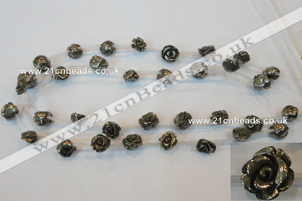 CPY92 15.5 inches 12mm carved rose pyrite gemstone beads wholesale