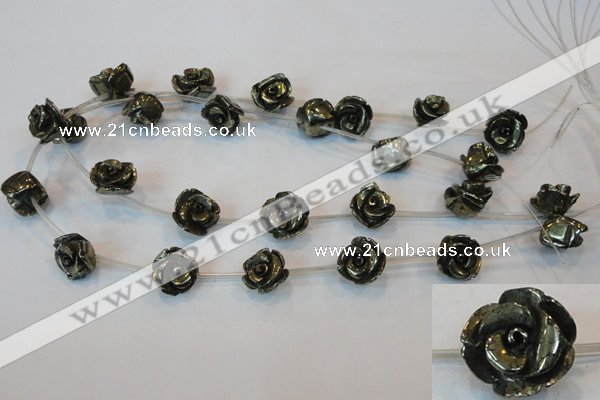 CPY94 15.5 inches 16mm carved rose pyrite gemstone beads wholesale