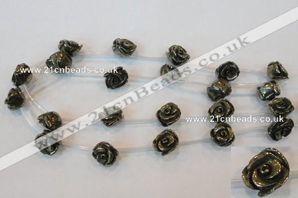 CPY95 15.5 inches 18mm carved rose pyrite gemstone beads wholesale