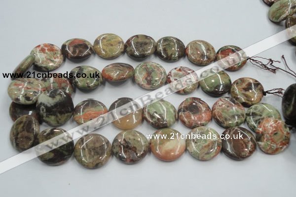 CRA12 15.5 inches 25mm flat round natural rainforest agate beads