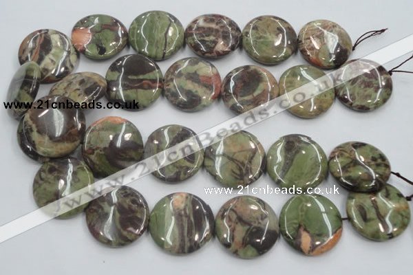 CRA14 15.5 inches 30mm flat round natural rainforest agate beads