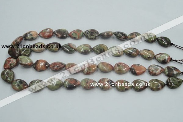 CRA18 15.5 inches 13*18mm flat teardrop natural rainforest agate beads