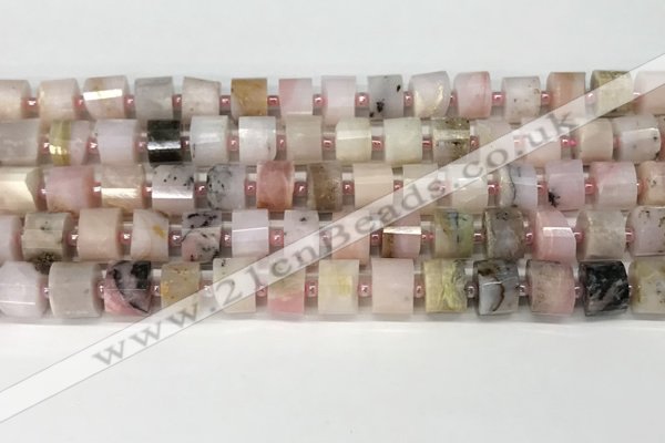 CRB1066 15.5 inches 7*9mm - 8*10mm faceted tyre natural pink opal beads