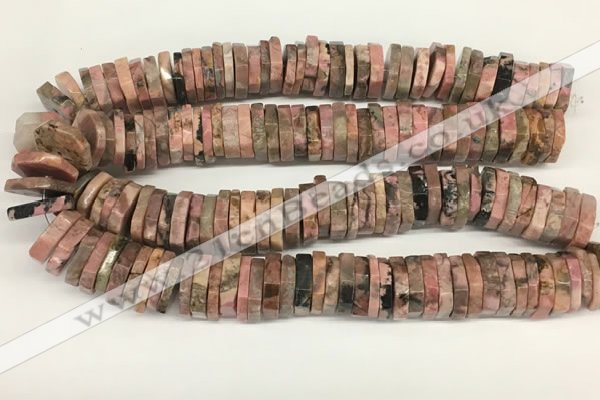 CRB1086 15.5 inches 5*20mm - 6*22mm faceted heishi rhodonite beads