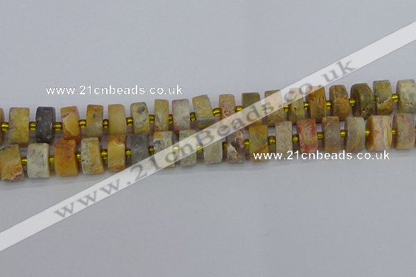 CRB1248 15.5 inches 7*14mm tyre matte crazy lace agate beads