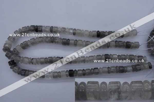 CRB125 15.5 inches 4*10mm & 7*10mm rondelle cloudy quartz beads